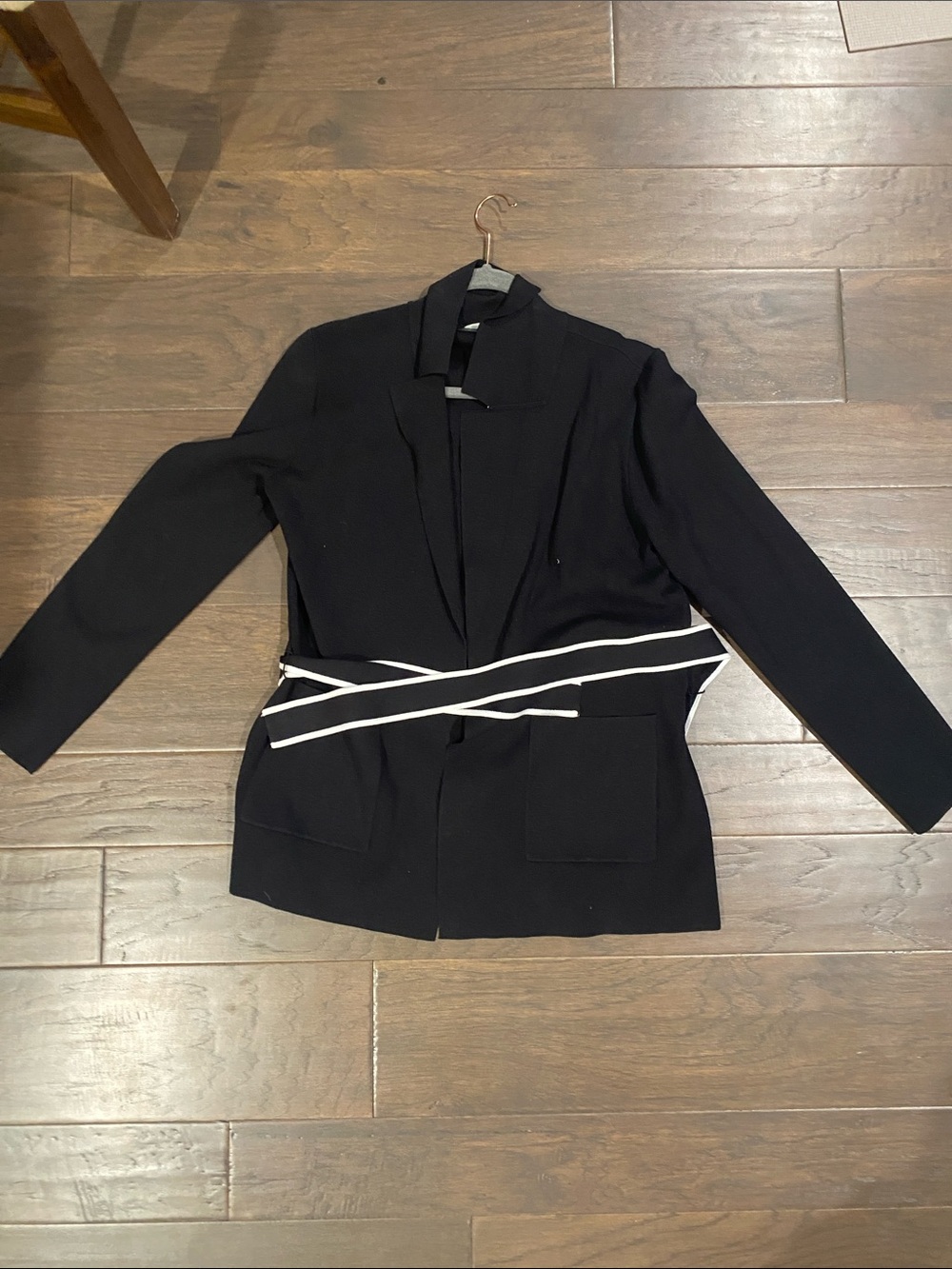 LOFT Black Blazer with Contrasting White-Trim Belt